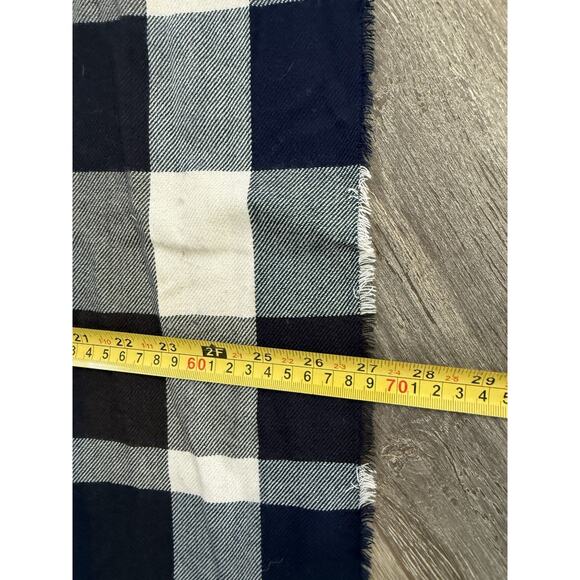 Buffalo Check Blue Black White Rectangle Scarf Fringe Academia Preppy Casual - Picture 6 of 7